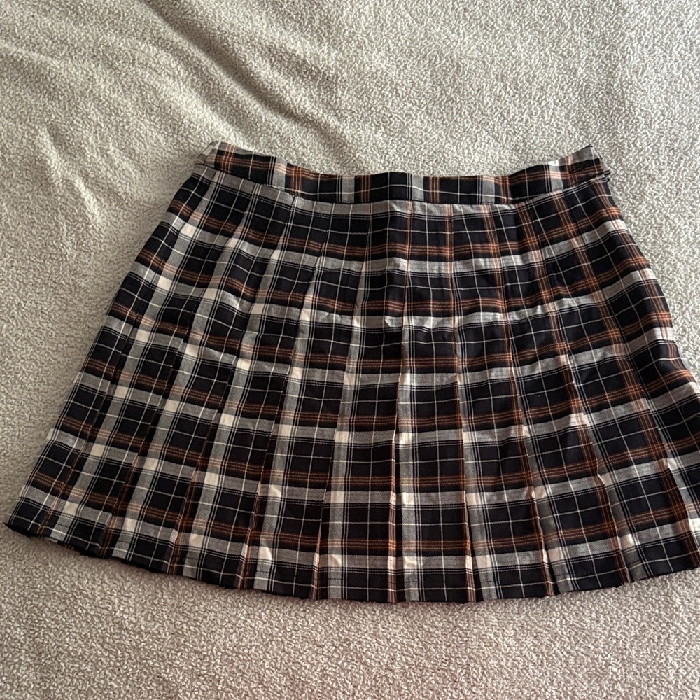 Urban Outfitters Plaid Pleated Mini Skirt - Black, Brown & White